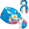 Scrub Surgical Hat,Cycling Hat with Buttons and Cotton Sweatband,Peach Blossom Spring Butterfly