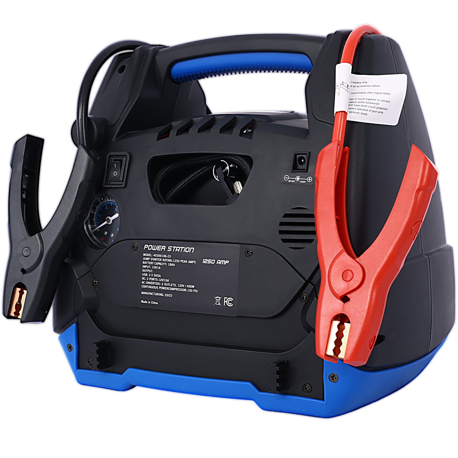 Rechargeable Jump Starter for Gas Diesel Vehicles – 1800 Amps with Air Compressor and AC, 12V DC, USB Power Station - Image 8