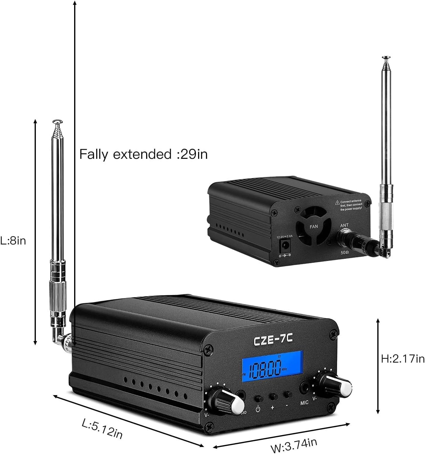 RICHRYCE FM Transmitter for Church, 1W / 7W Broadcast Radio Stereo Station ??Fcc Certified Wireless Broadcast Transmitter 76M to 108Mhz with Mic for Drive-in Movie Theater ??Campus - Image 2