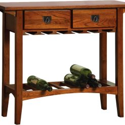 Mission Wine Stand with Glass and Bottle Storage, Two Drawer, for Buffet, Dining, Living Room, Kitchen, Wine Stand and Bar Table, holds 12 glasses and 7 bottles (more when stacked)