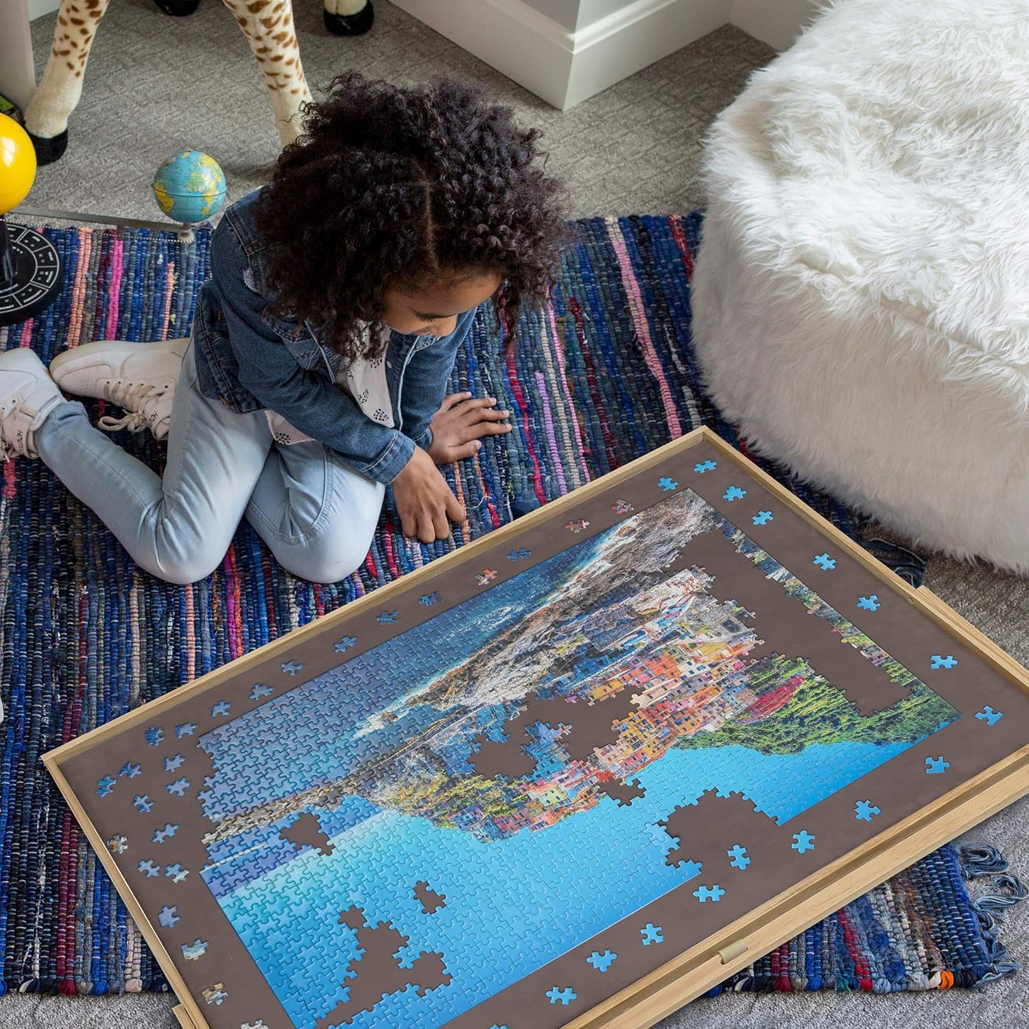 Lavievert Adjustable Wooden Puzzle Board Easel, Portable Tilting Puzzle Table with Non-Slip Flannelette Work Surface for Puzzles Up to 1,500 Pieces - Image 2