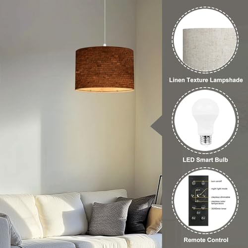 Plug in Pendant Light derelict couch Hanging Lamp with Plug in Clear Cord Linen Lampshade Dimmable Switch for Bedroom Living Room Light Fixtures - Image 5