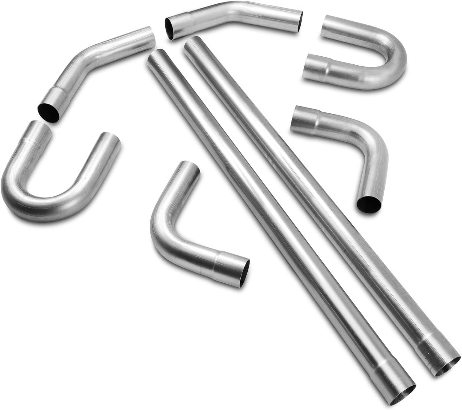 JY Performance 2.5” Inch T304 Stainless Steel 8PCS Custom Exhaust Pipe Kit Tubing Mandrel Bend Pipe Straight & U-Bend Universal