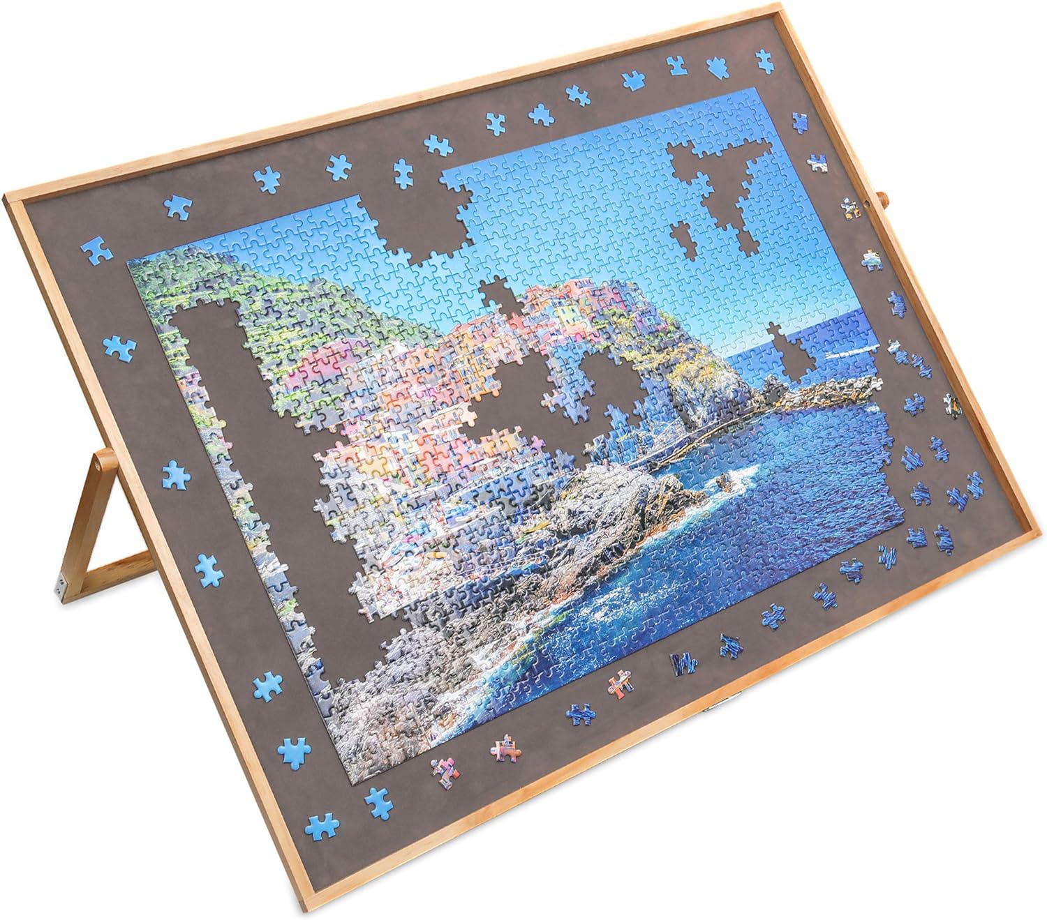Lavievert Adjustable Wooden Puzzle Board Easel, Portable Tilting Puzzle Table with Non-Slip Flannelette Work Surface for Puzzles Up to 1,500 Pieces